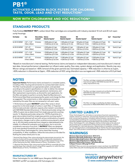 10" Big Blue |0.5 Micron Lead & Cyst Carbon Block Filter | KX MATRIKX  Pb1