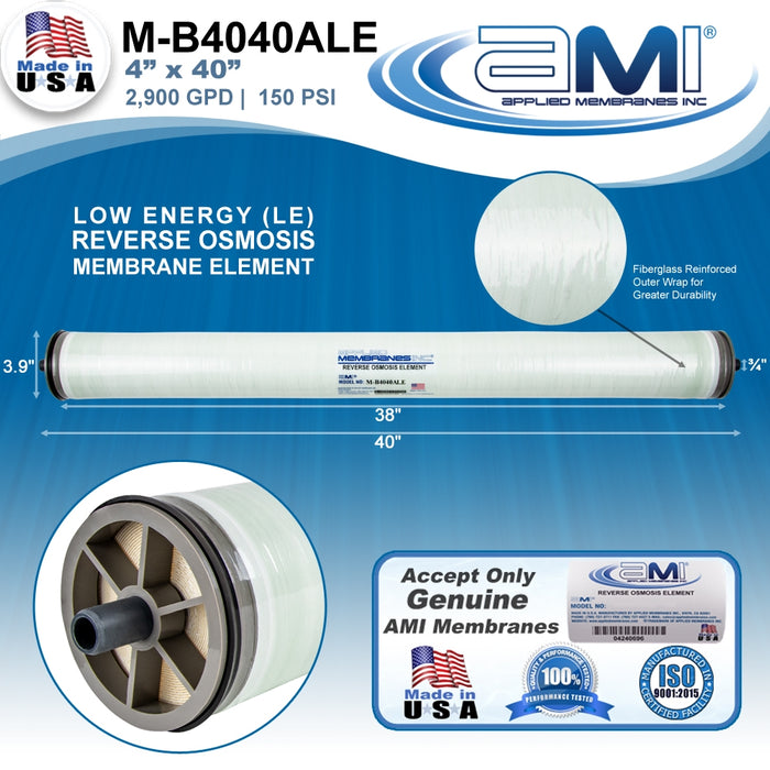 4" x 40" | 2,900 GPD  at 150 PSI | FRP Wrapped | Low Energy Commercial RO Membrane | Applied Membranes