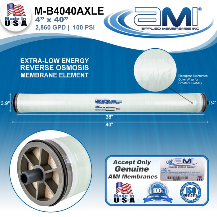 4" x 40" | 2,860 GPD  at 100 PSI | FRP Wrapped | Extra-Low Energy Commercial RO Membrane | Applied Membranes