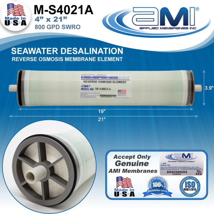 4"x21" | 800 GPD | 99.6% Salt Rejection | Watermaker Seawater RO Membrane | Applied Membranes