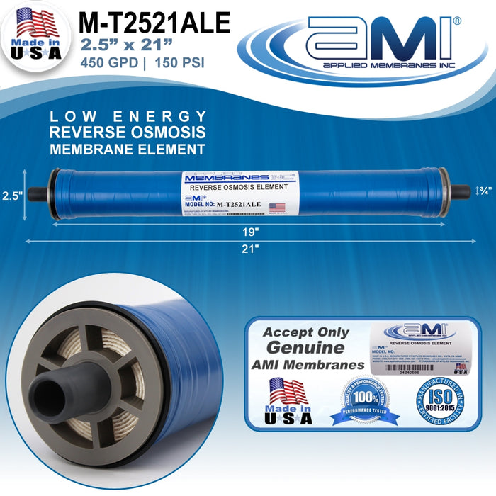 2.5” x 21” | 450 GPD | 150 PSI | Low Energy RO Membrane | Applied Membranes