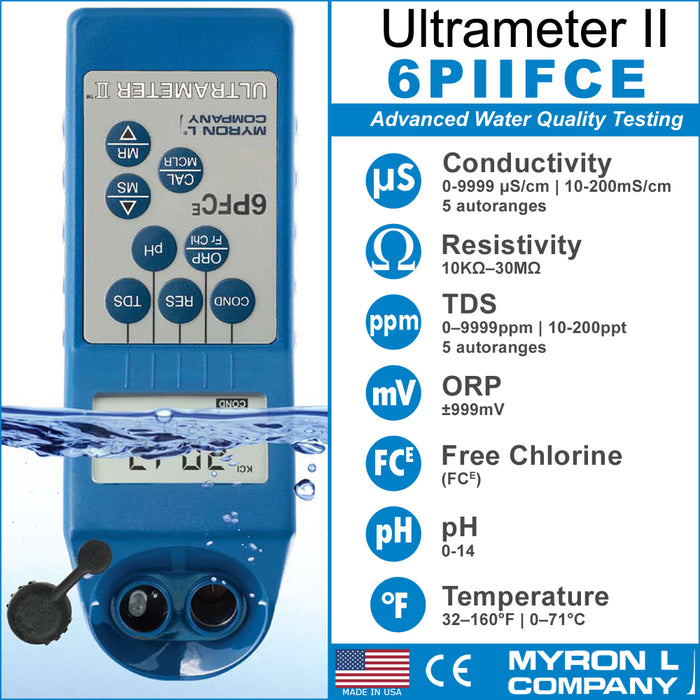 Myron L Ultrameter II 6PFCE Water Tester for Conductivity, Resistivity, TDS, ORP, Free Chlorine, pH, and Temperature