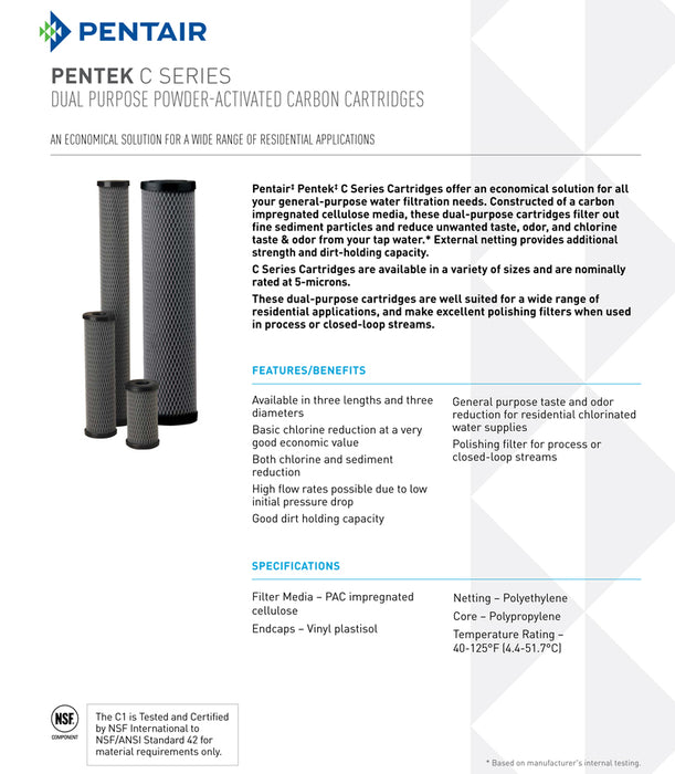 Pentek C1-20 | 20" Standard | 5 Micron | Pentair Water Powder-Activated Carbon Filter