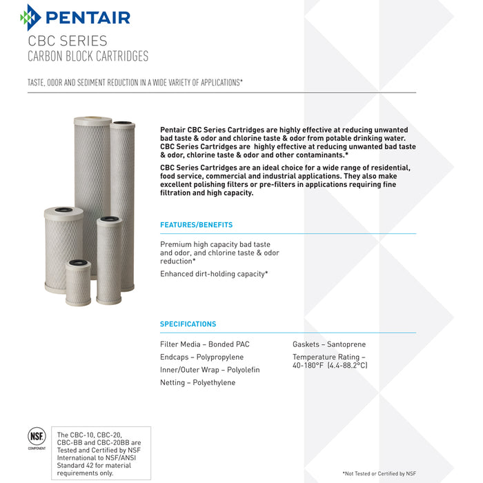 Pentek CBC-10 | 10" Standard | 0.5 Micron | Pentair Water Carbon Block Filter Cartridge