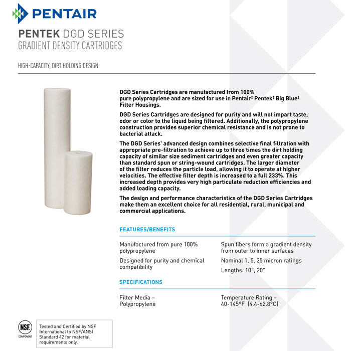 Pentek DGD-5005-20 | Dual Grade 50 to 5 Micron | 20" Big Blue | Pentair Water Sediment Filter