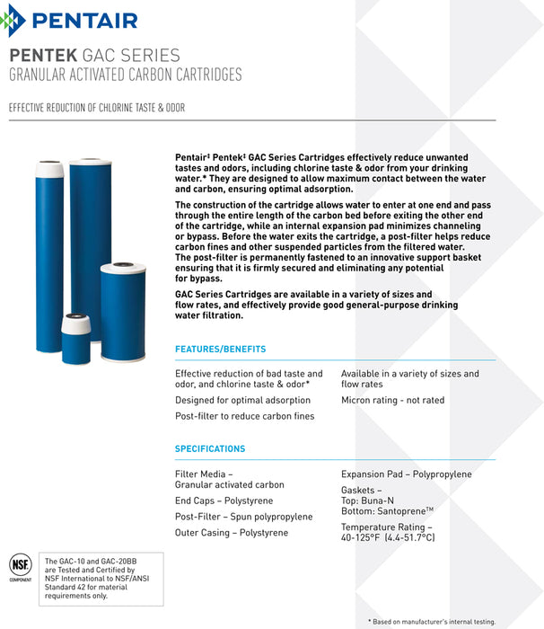 Pentek GAC-10 | 10" Standard | Pentair Water Granular Activated Carbon Water Filter