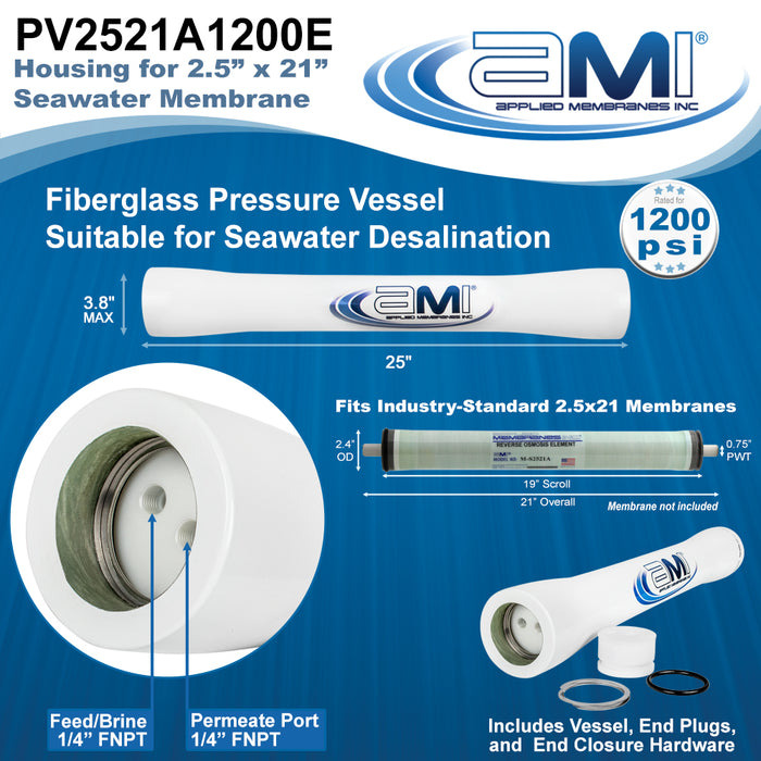 2.5" x 21" Fiberglass/FRP Seawater Membrane Housing Pressure Vessel for Watermaker