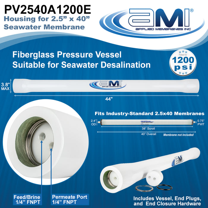 2.5" x 40" Fiberglass/FRP Seawater Membrane Housing Pressure Vessel for Watermaker