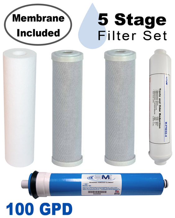 Replacement Filter Kit for 100 GPD Home RO | 5 Stage | With Membrane | Yearly Service Pack