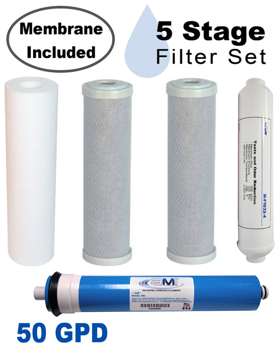 Replacement Filter Kit for 50 GPD Home RO | 5 Stage | With Membrane | Yearly Service Pack