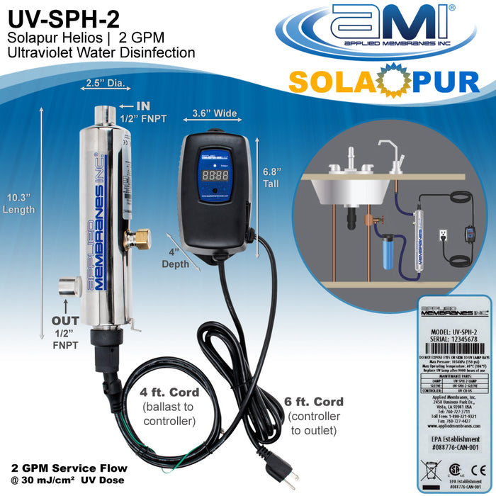 2 GPM Ultraviolet Disinfection Water Treatment System | Single-Tap Point-of-Use UV | Solapur